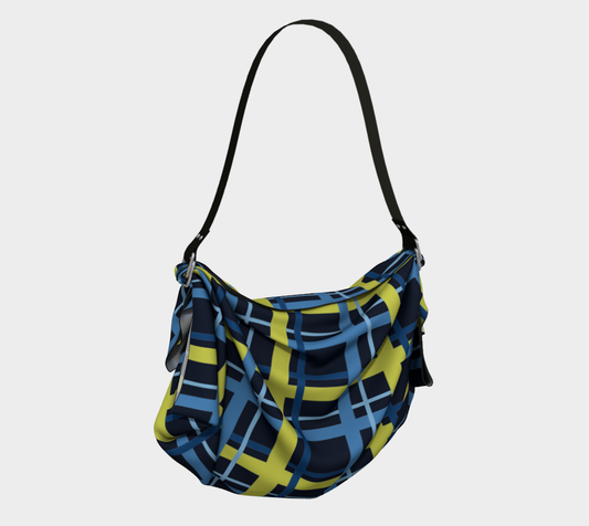 Blue Neon Tartan Plaid Hobo Scarf Bag