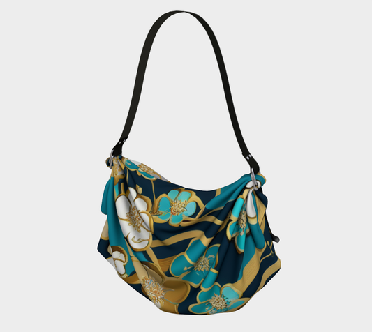 Bolso Hobo con bufanda de árbol de flor de cerezo verde