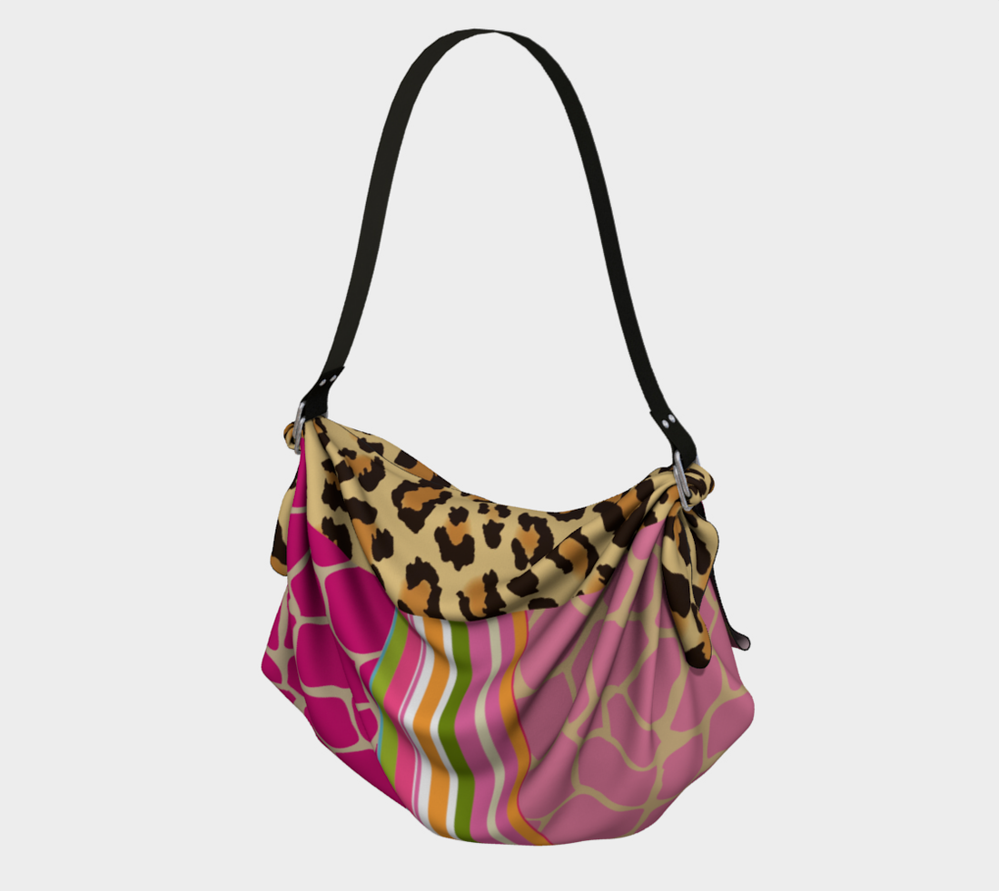 Hip-Hip-Hooray Bolso tipo bufanda tipo hobo con jirafa y guepardo bicolor rosa