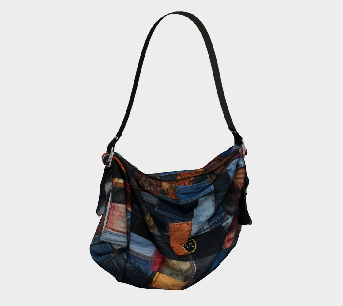 Bolso hobo con bufanda y estampado de patchwork gitano de mezclilla