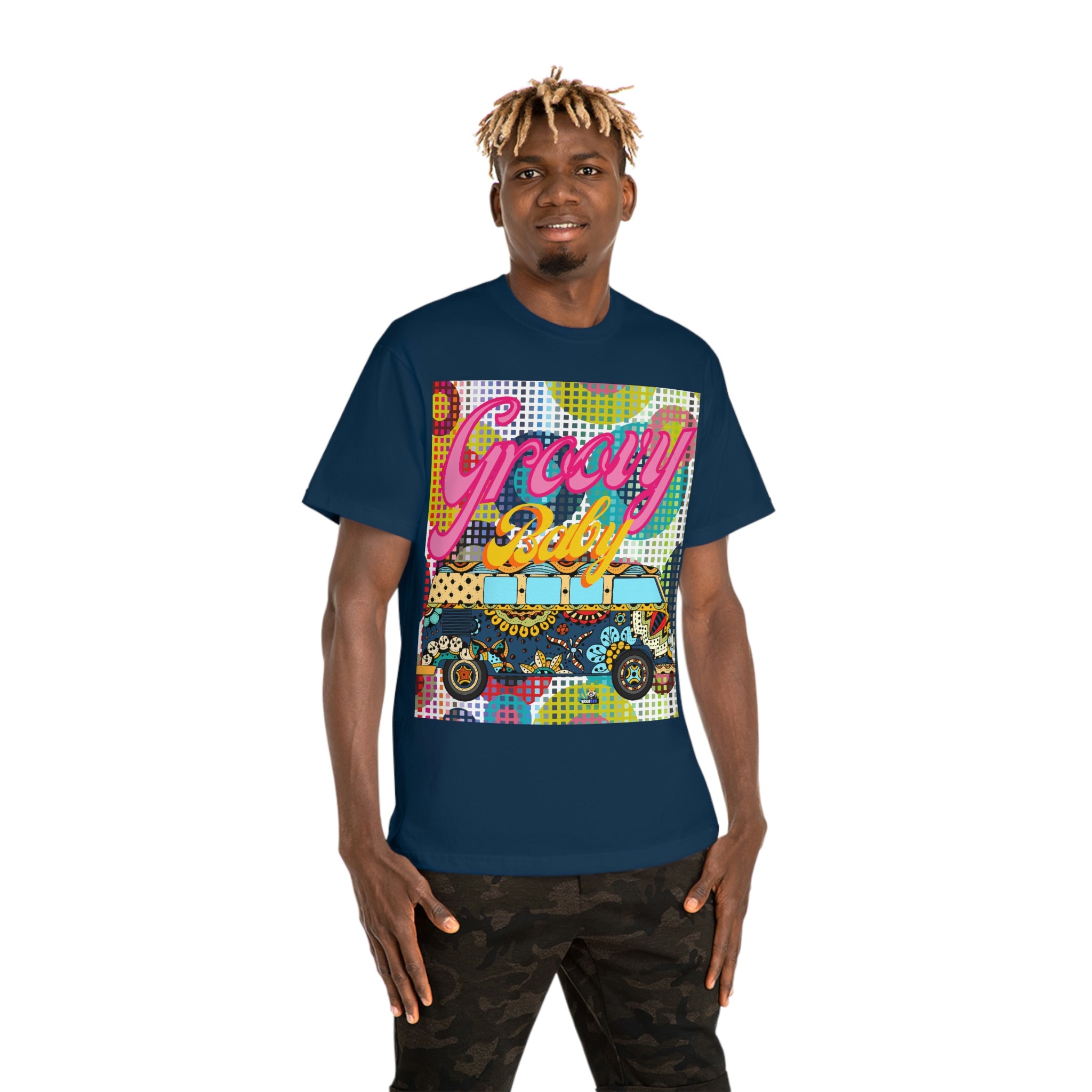 Groovy Baby! Vintage Travel Bus Heavyweight Unisex T-shirt