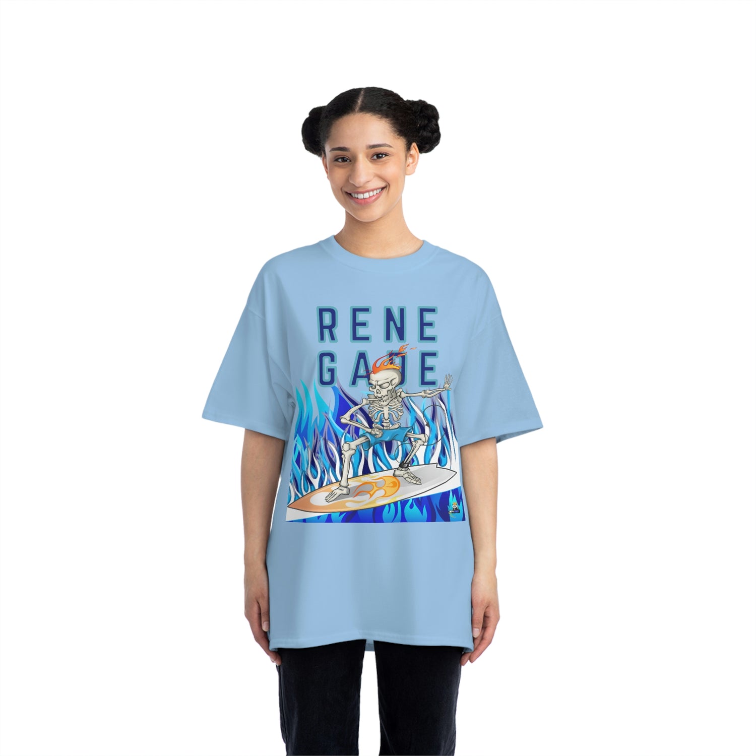 Renegade Skeleton Surfer Blue Flame Edition Unisex Heavyweight Tee