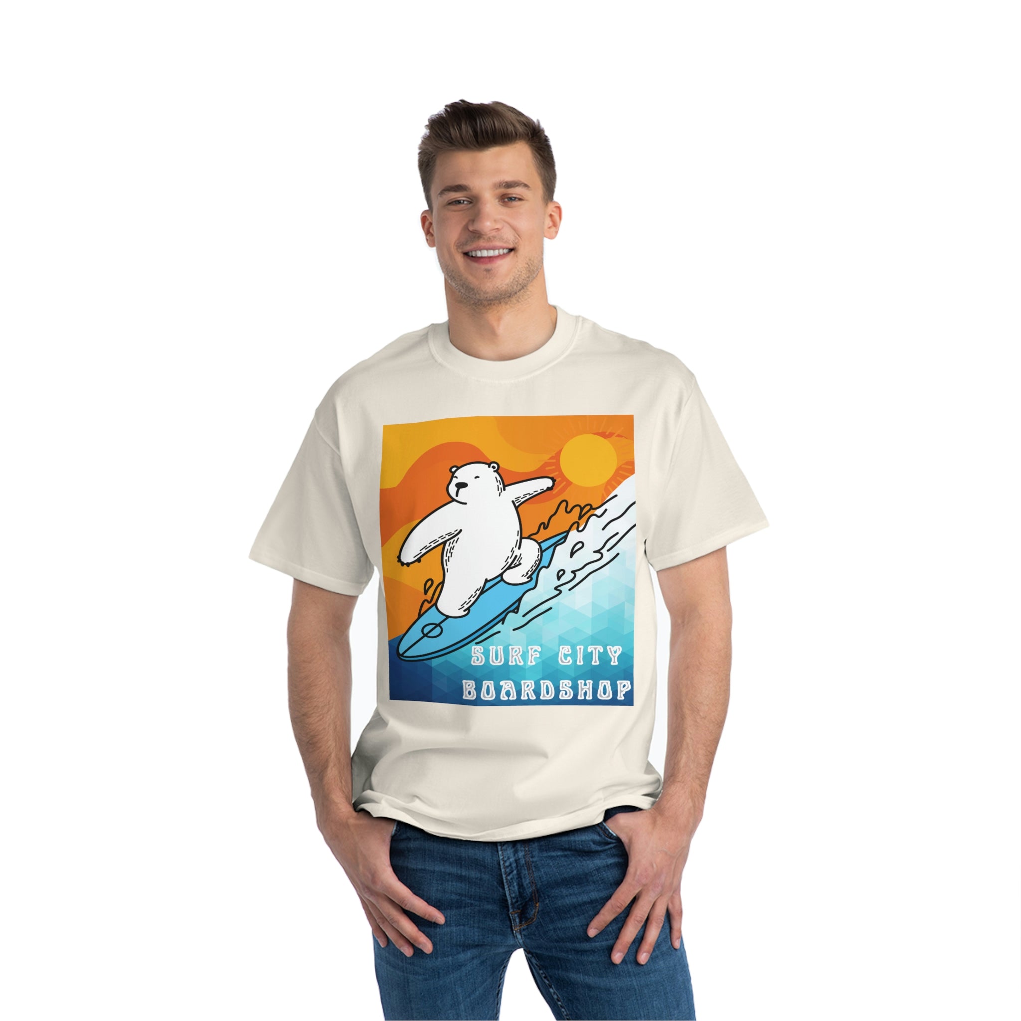 Surf City Boardshop Polar Bear Mascot Sunset Edition Unisex Heavyweight Tee