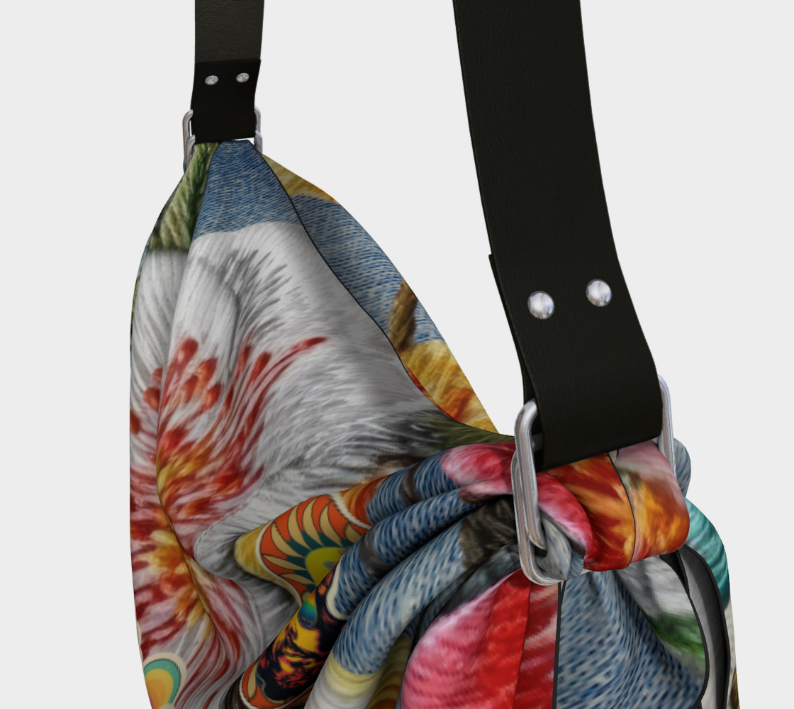 Hippie Girl Heathered Denim Floral Print SE Hobo Scarf Bag