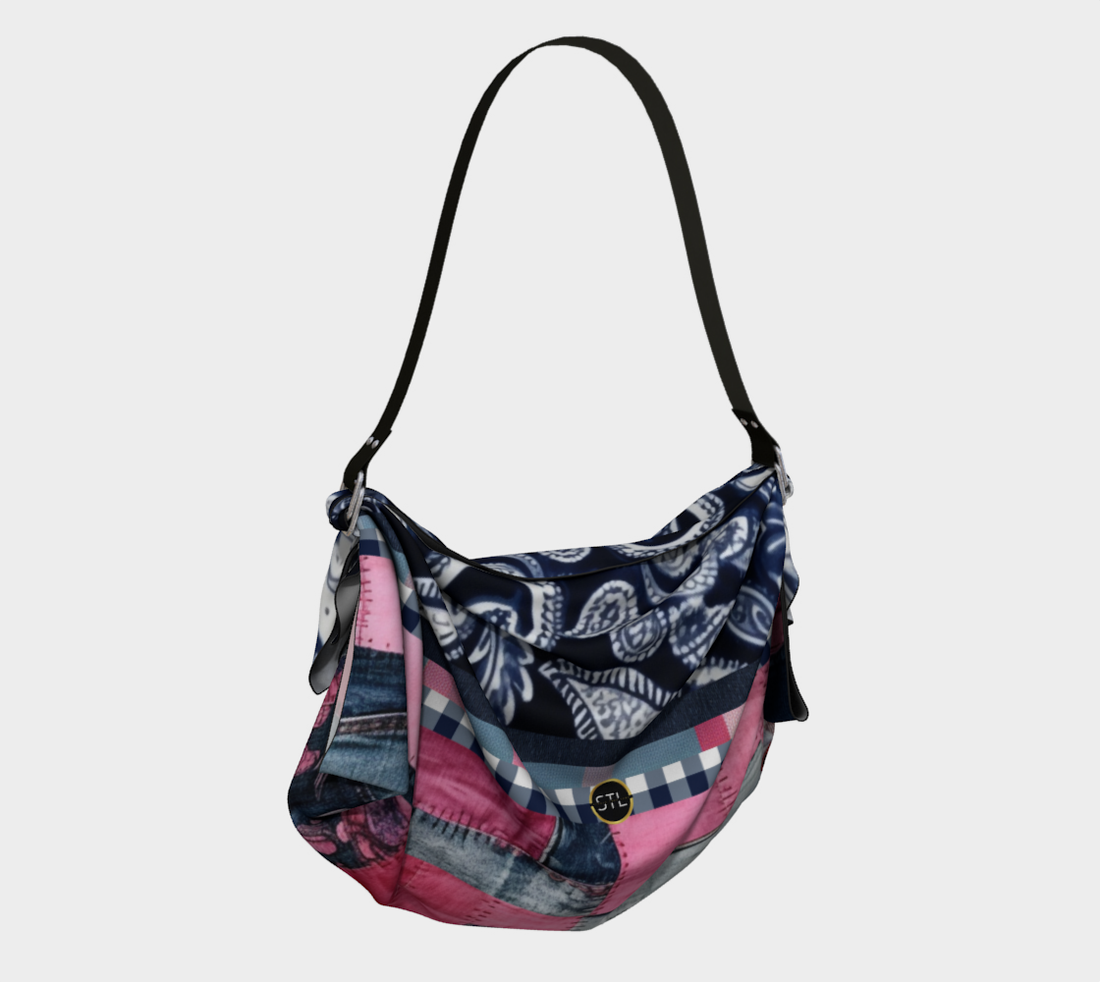 Pink Topeka Denim Bandana Print Hobo Scarf Bag