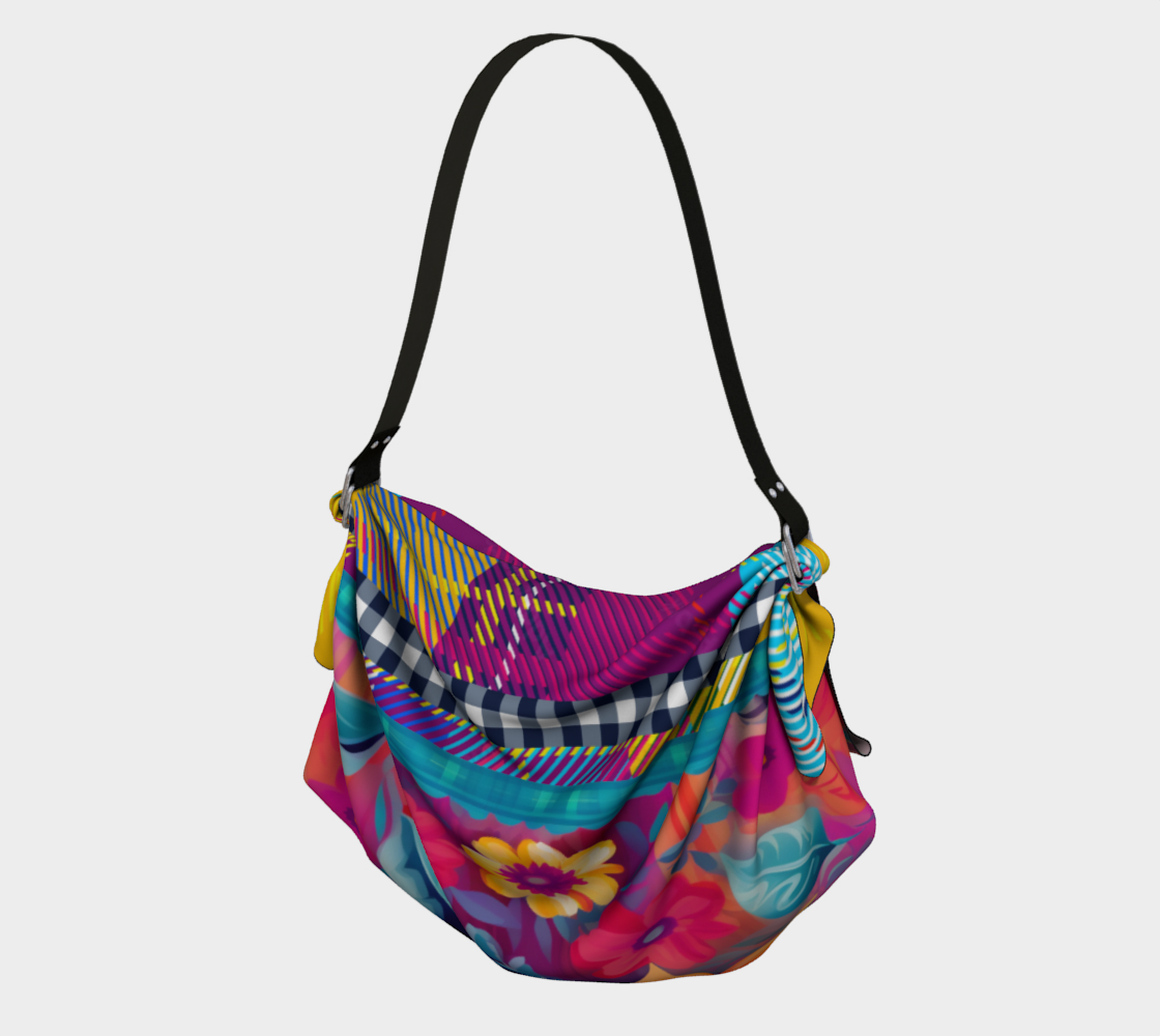 Purple Fantasia Floral Plaid Hobo Scarf Bag