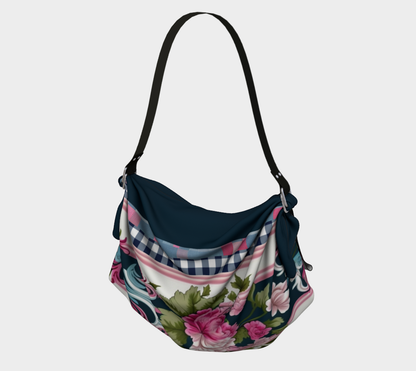 Pink Cabbage Rose Floral Plaid Hobo Scarf Bag