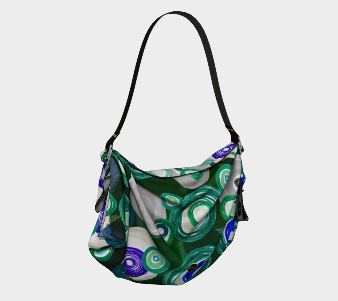 Green Abstract Ocean Glass Disc Hobo Scarf Bag