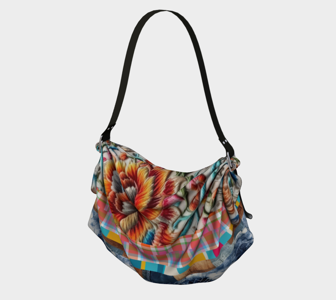 Bolso estilo hobo con bufanda y cuadros de mezclilla floral de Heart of a Gypsy