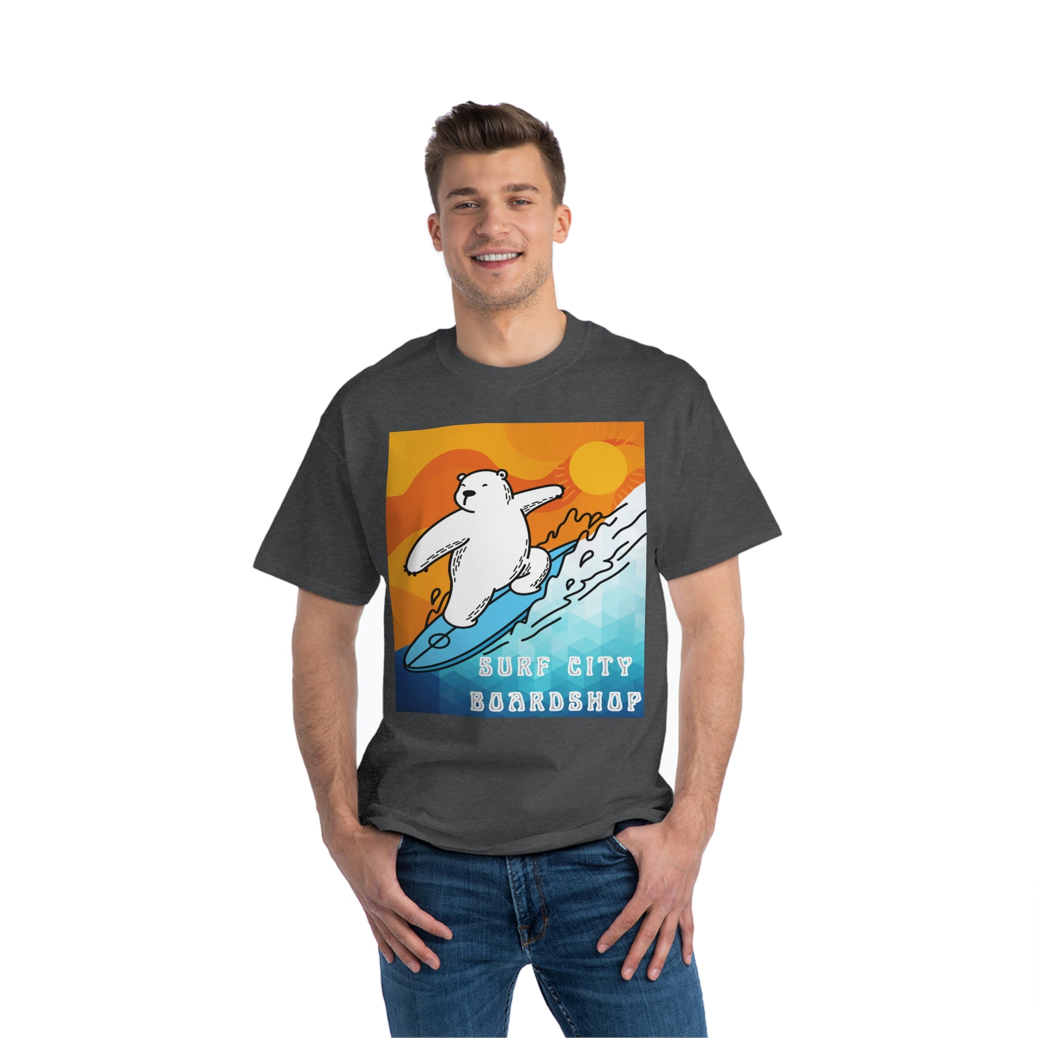 Surf City Boardshop Polar Bear Mascot Sunset Edition Unisex Heavyweight Tee