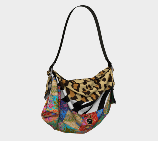 Bolso tipo bufanda estilo hobo con estampado animal y estampado floral de batik indio