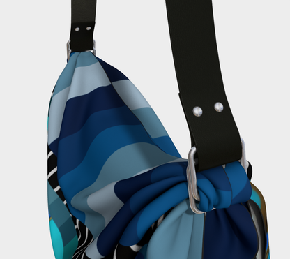 Atlantis Blue Striped Geo Disc Hobo Scarf Bag