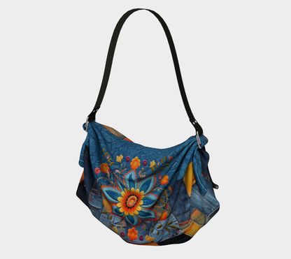 Tucson Orange Denim Floral Starburst Patchwork Hobo Scarf Bag