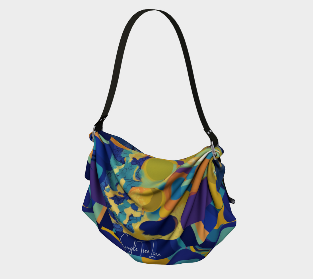 Bahamian Blue Ocean Abstract Floral Hobo Scarf Bag