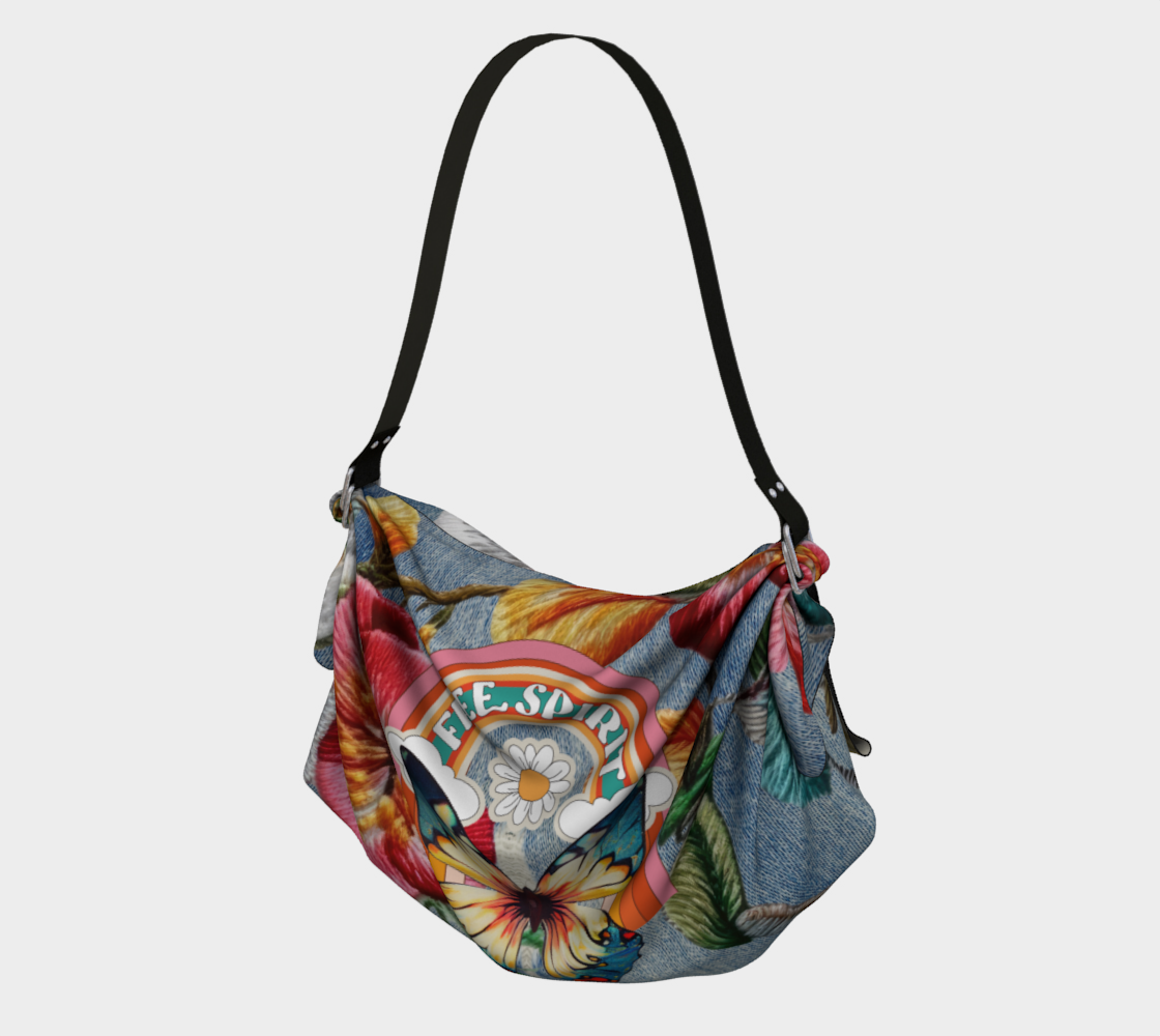 Bolso estilo hobo tipo bufanda con estampado de plumas y denim de Free Spirit