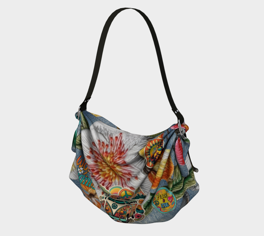Hippie Girl Heathered Denim Floral Print SE Hobo Scarf Bag