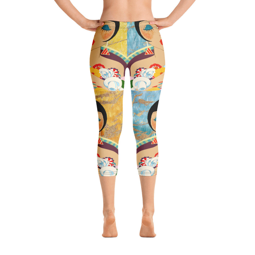 Leggings capri con estampado vintage de chica flapper floral