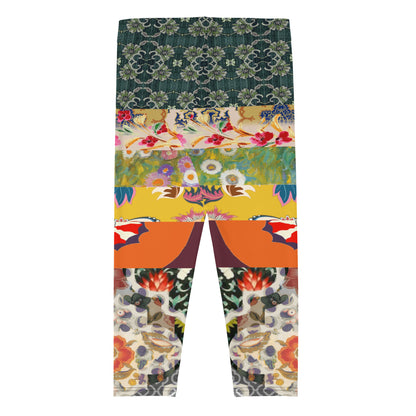 Leggings capri con estampado de patchwork art déco de chica flapper floral