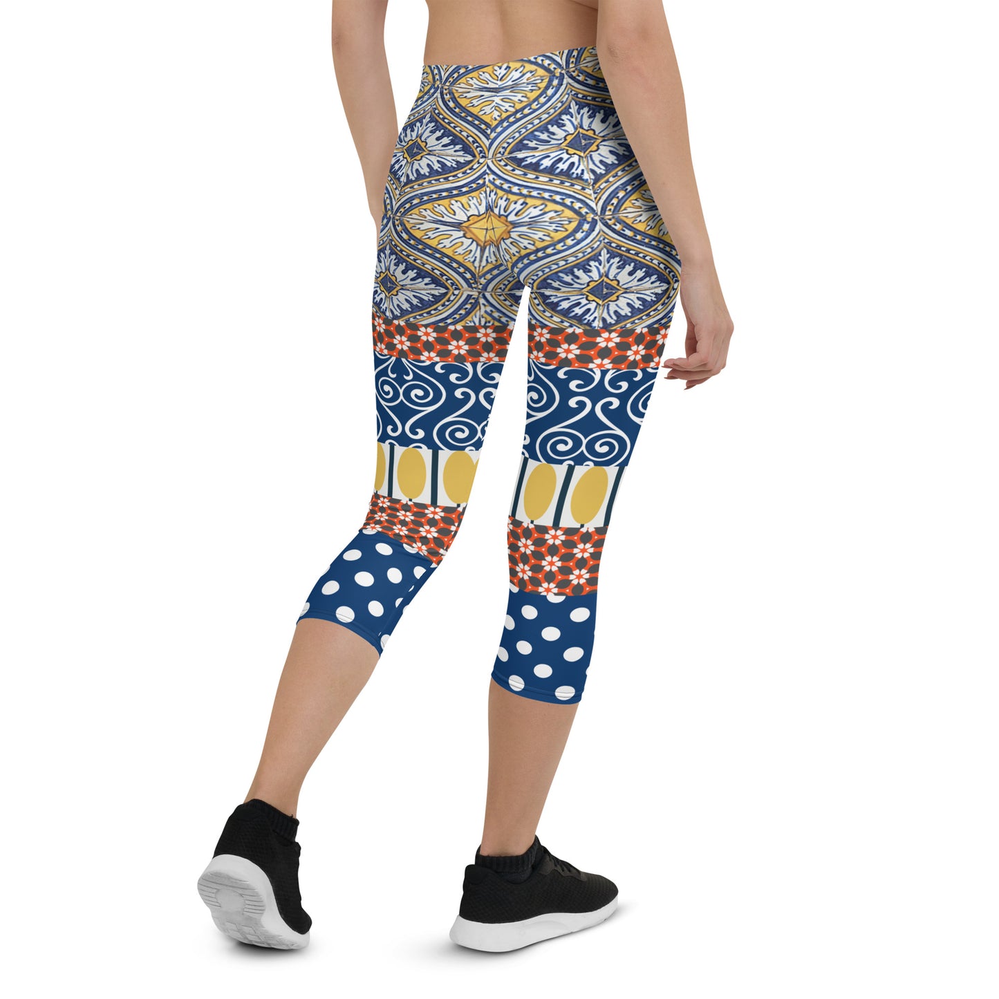 Scaredy-Cat Blue Mediterranean Tile Capri Leggings