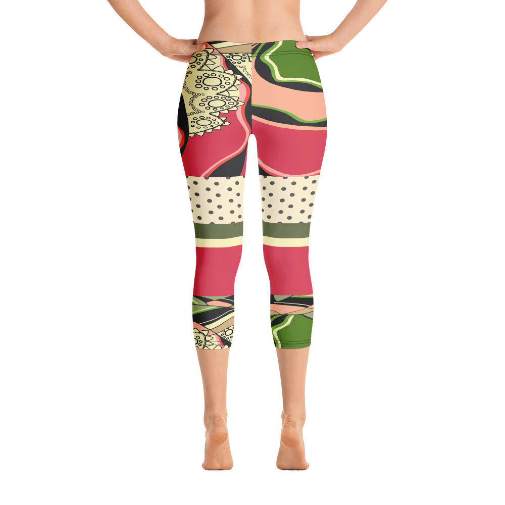 CanCan Girls Vintage Dancer Print Capri Leggings