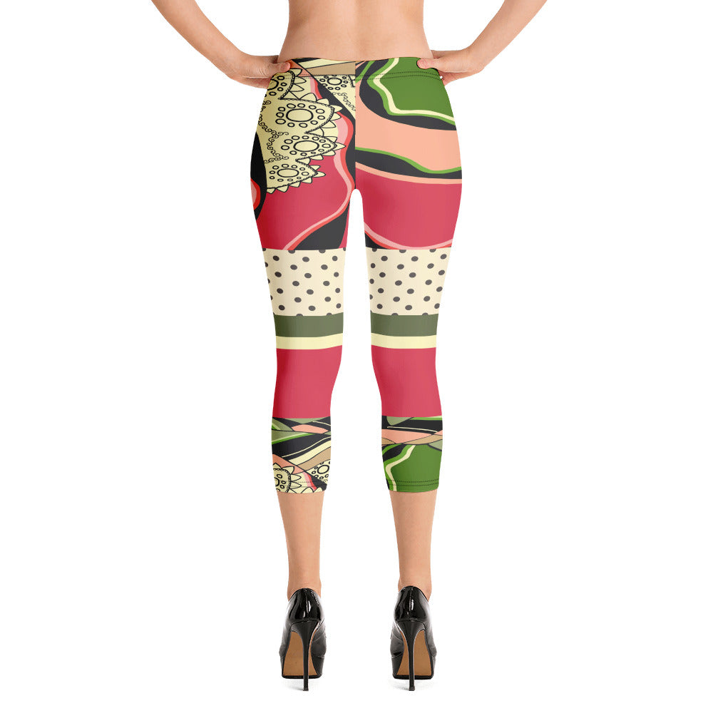 CanCan Girls Vintage Dancer Print Capri Leggings