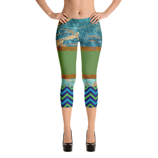 Galapagos Green Marble Capri Leggings