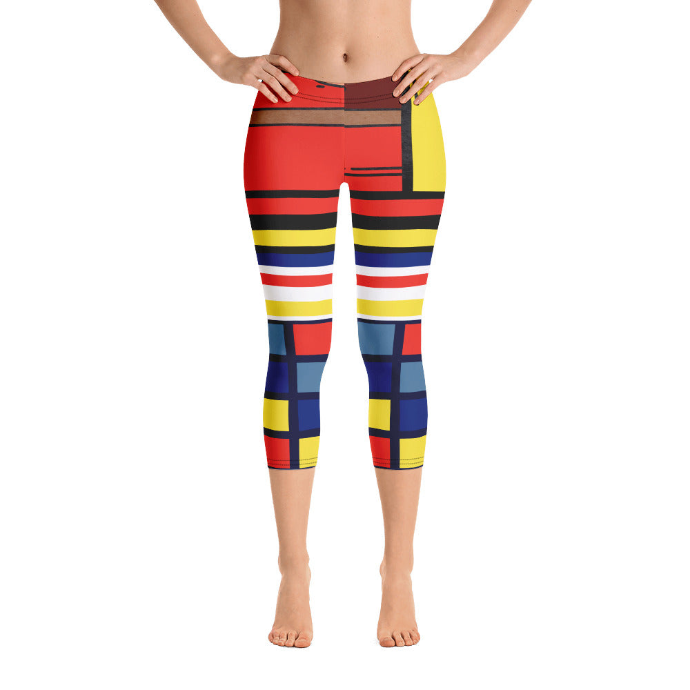 Leggings Capri Gato en una caja Cubismo Mondrian