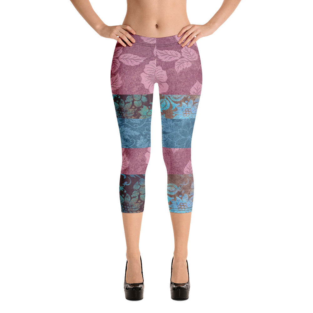 Leggings capri con patchwork de brocado de pareja extraña