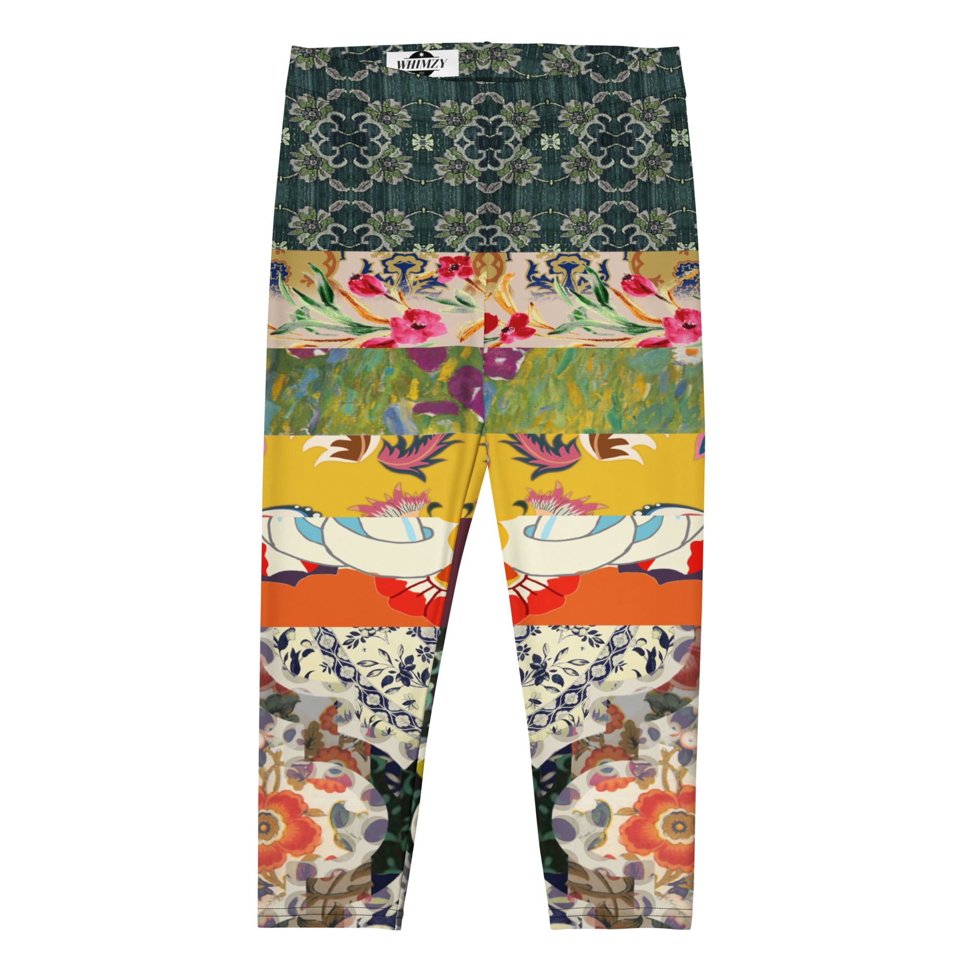 Floral Flapper Girl Art Deco Patchwork Print Capri Leggings