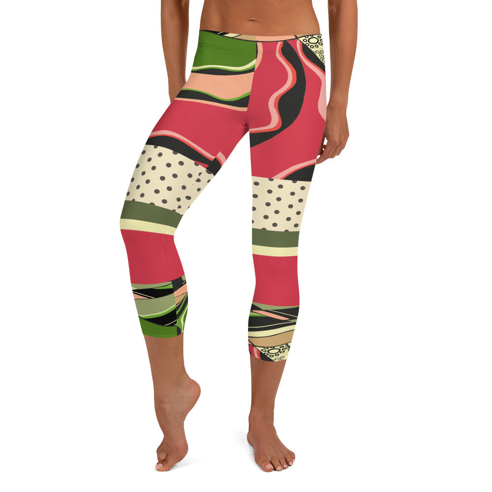 CanCan Girls Vintage Dancer Print Capri Leggings