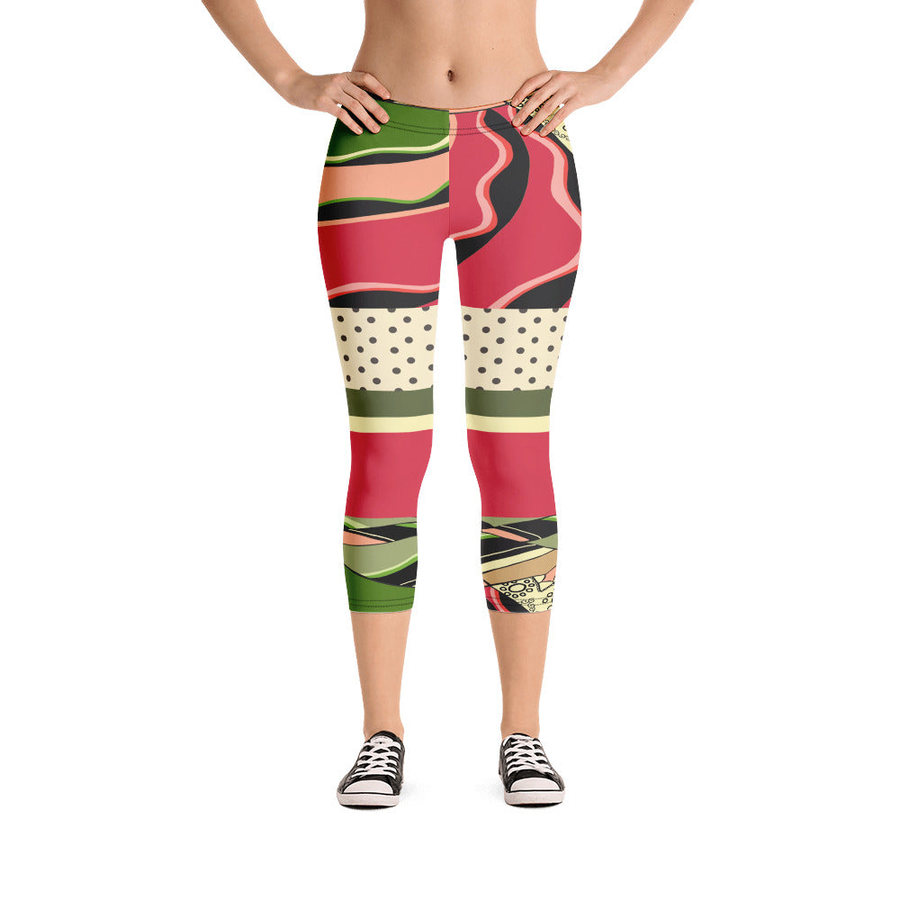 CanCan Girls Vintage Dancer Print Capri Leggings