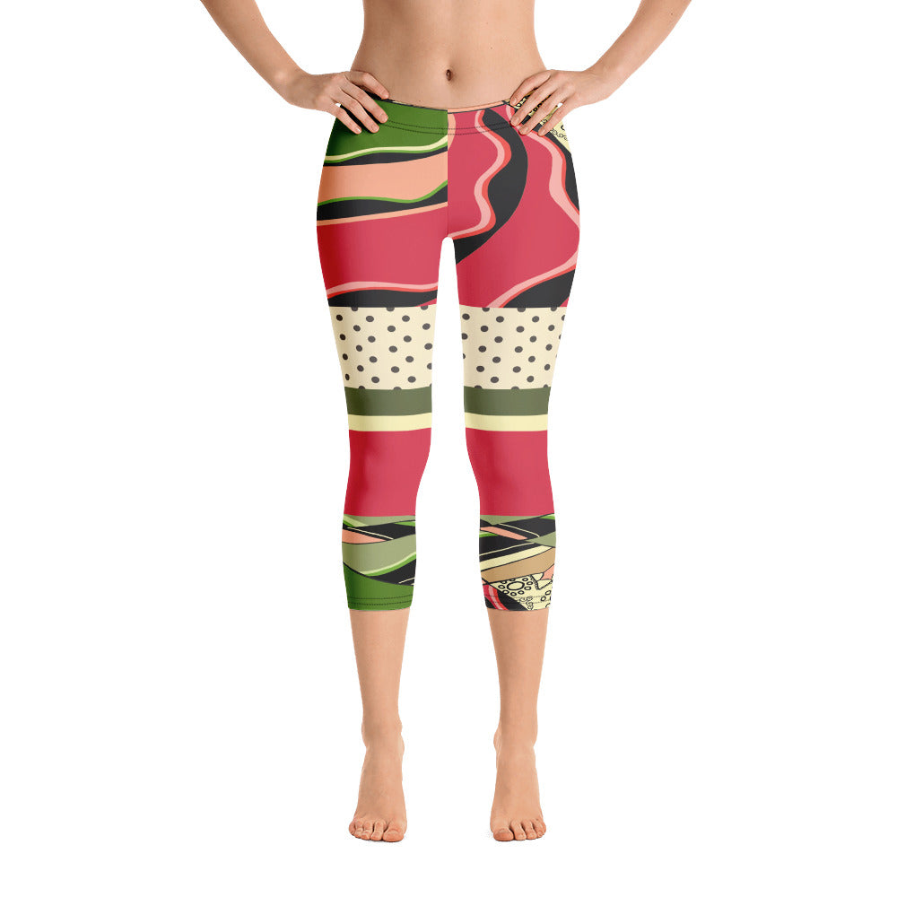 CanCan Girls Vintage Dancer Print Capri Leggings