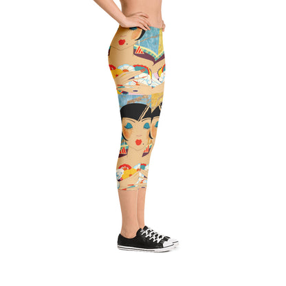 Floral Flapper Girl Vintage Print Capri Leggings