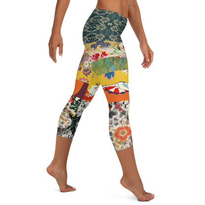 Leggings capri con estampado de patchwork art déco de chica flapper floral