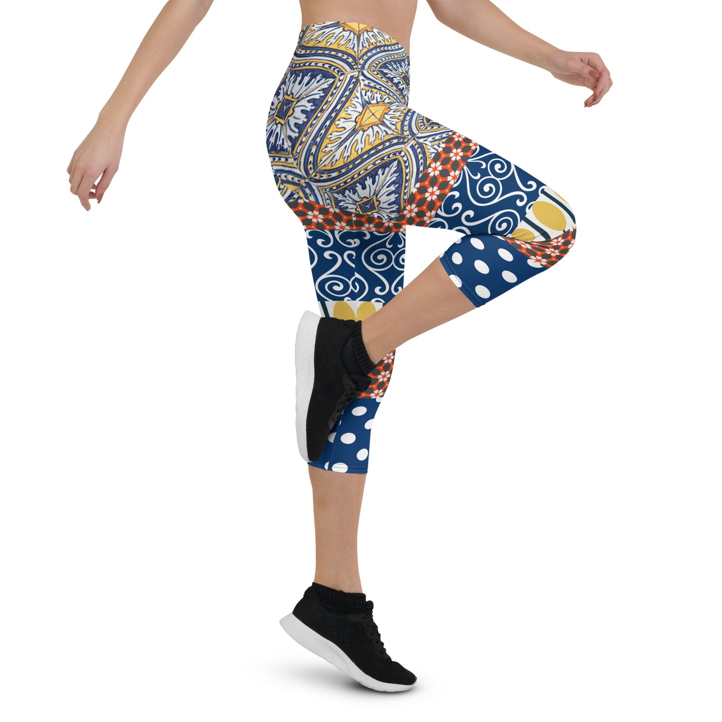 Scaredy-Cat Blue Mediterranean Tile Capri Leggings