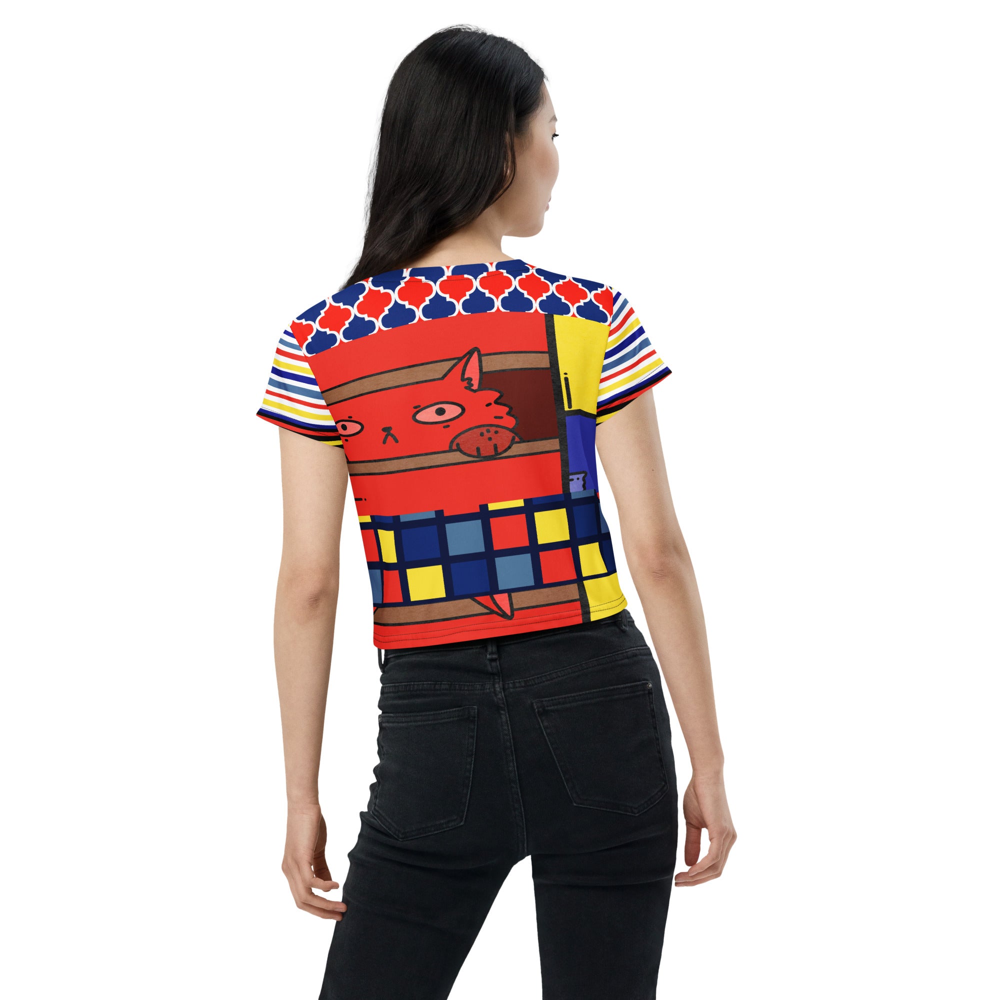 Cat in a Box Mondrian Cubism Crop Tee