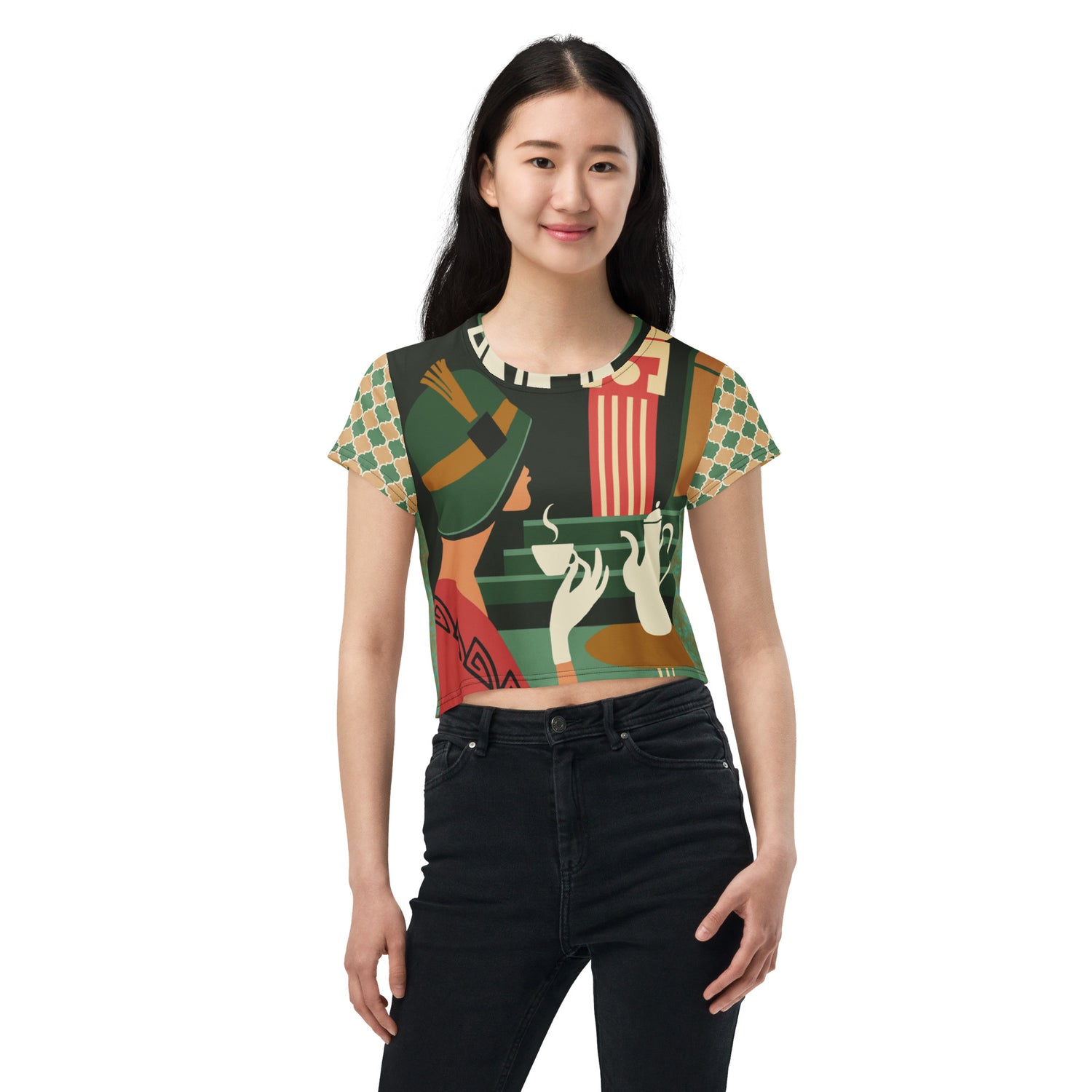 Cafe Deluxe AOP Crop Tee