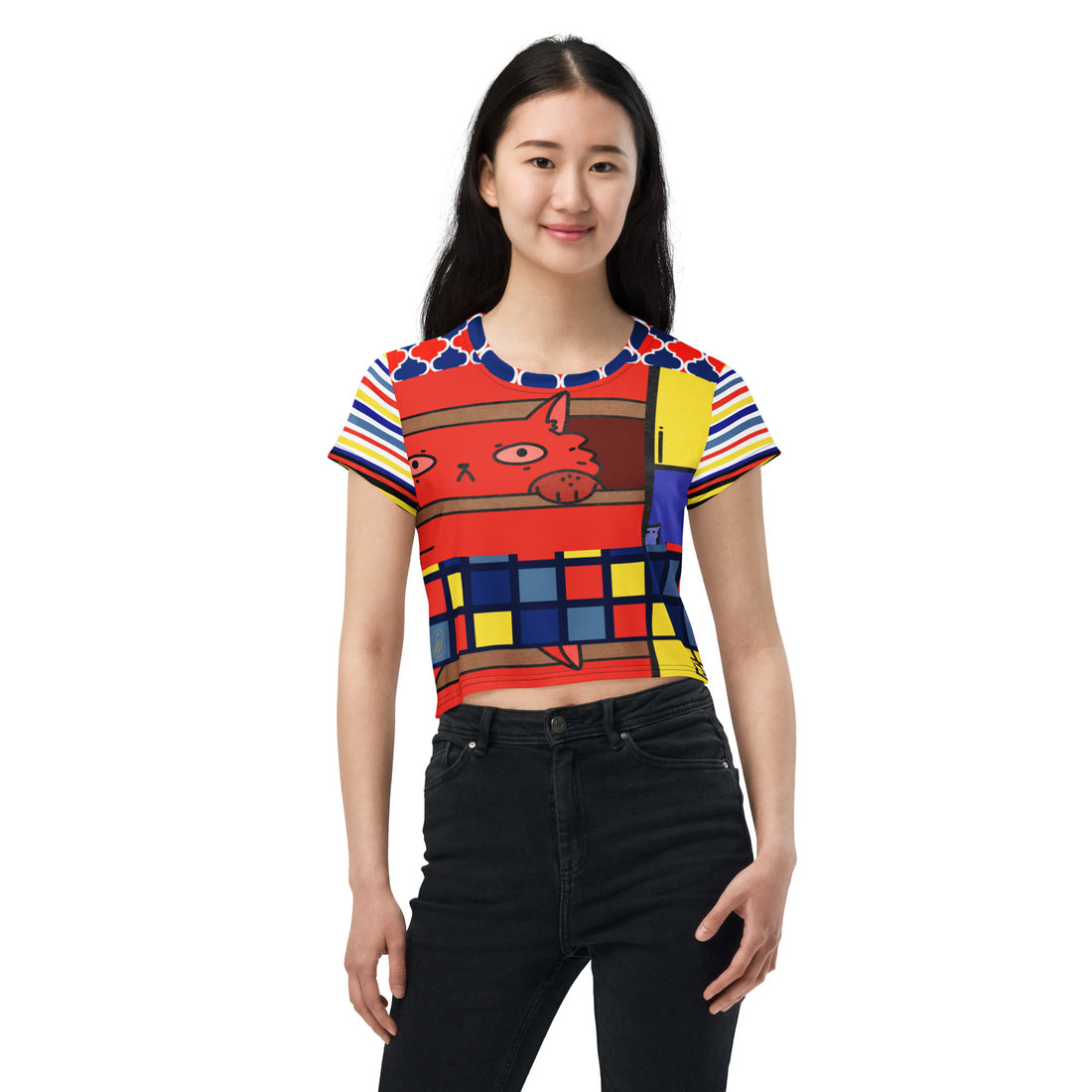 Cat in a Box Mondrian Cubism Crop Tee