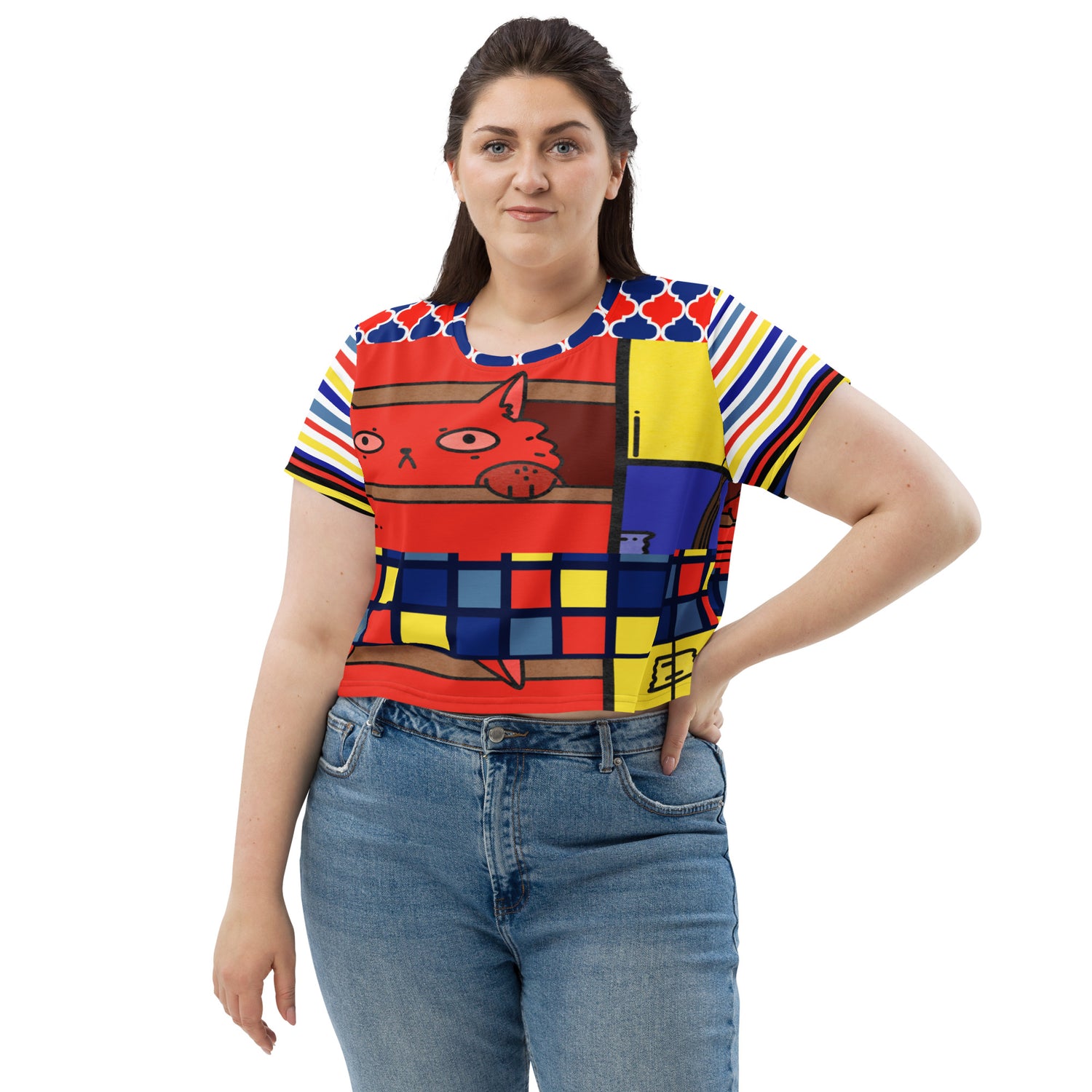 Cat in a Box Mondrian Cubism Crop Tee