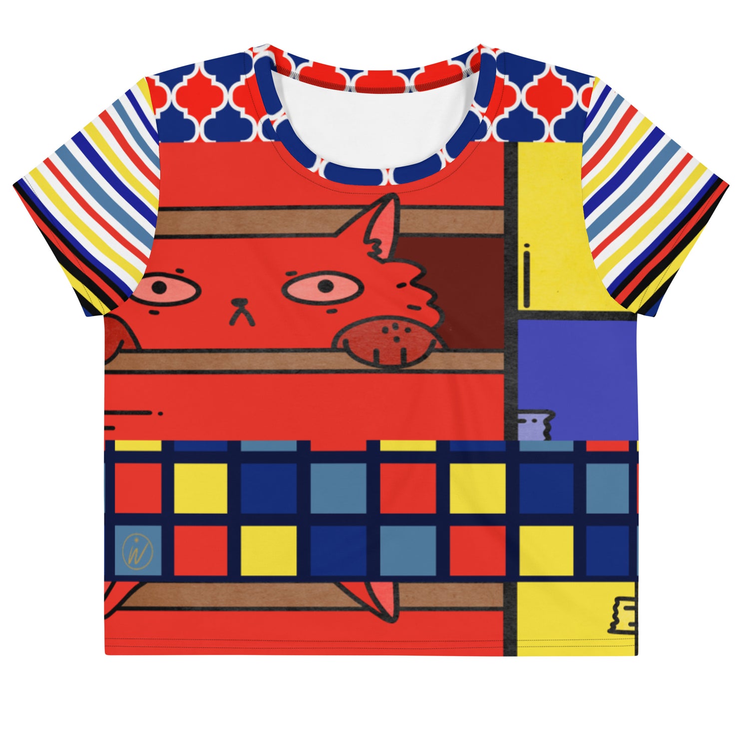 Cat in a Box Mondrian Cubism Crop Tee