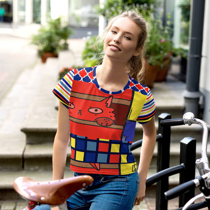 Cat in a Box Mondrian Cubism Crop Tee