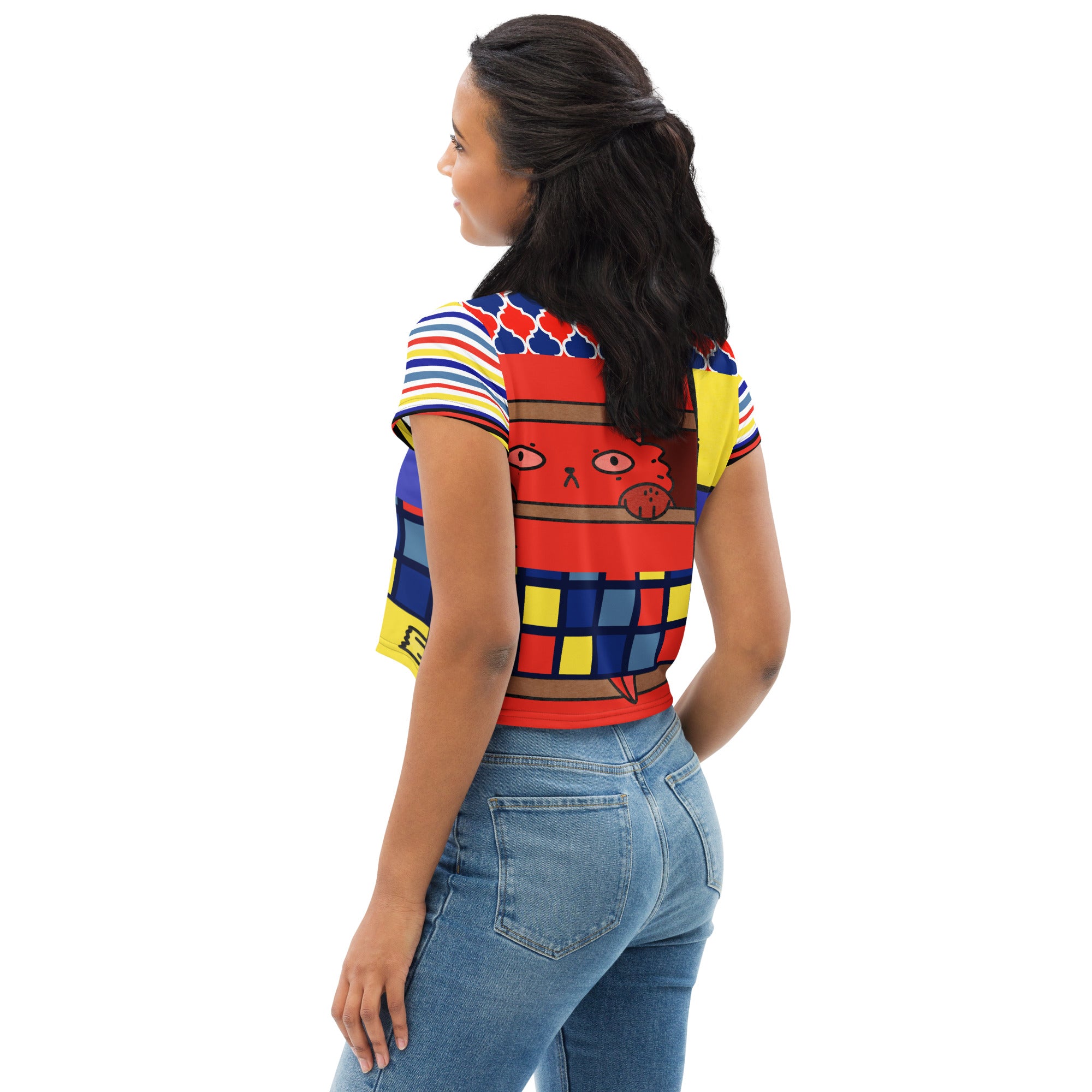 Cat in a Box Mondrian Cubism Crop Tee