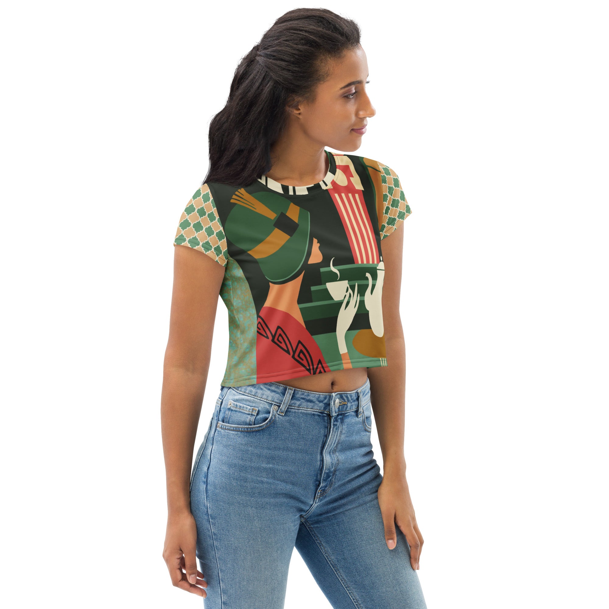 Cafe Deluxe AOP Crop Tee