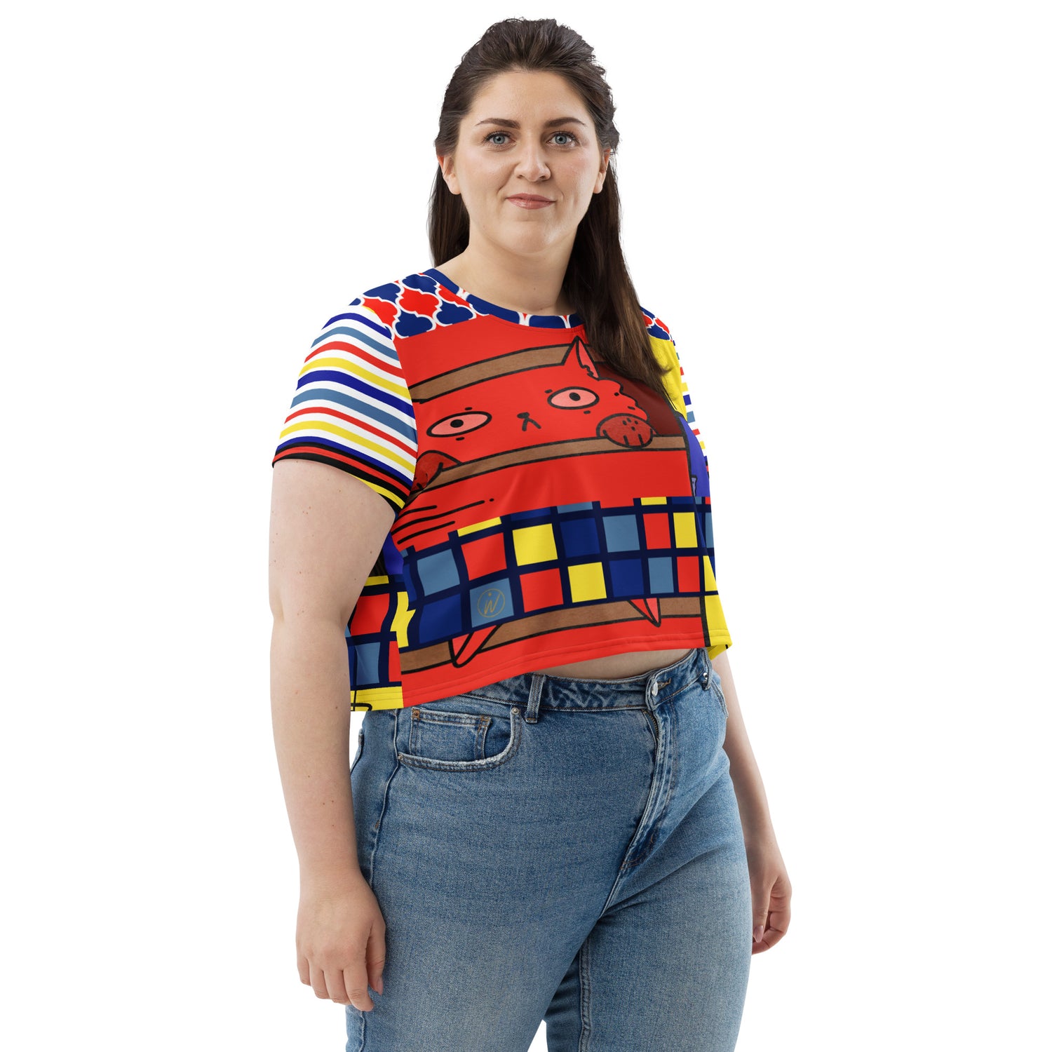 Cat in a Box Mondrian Cubism Crop Tee