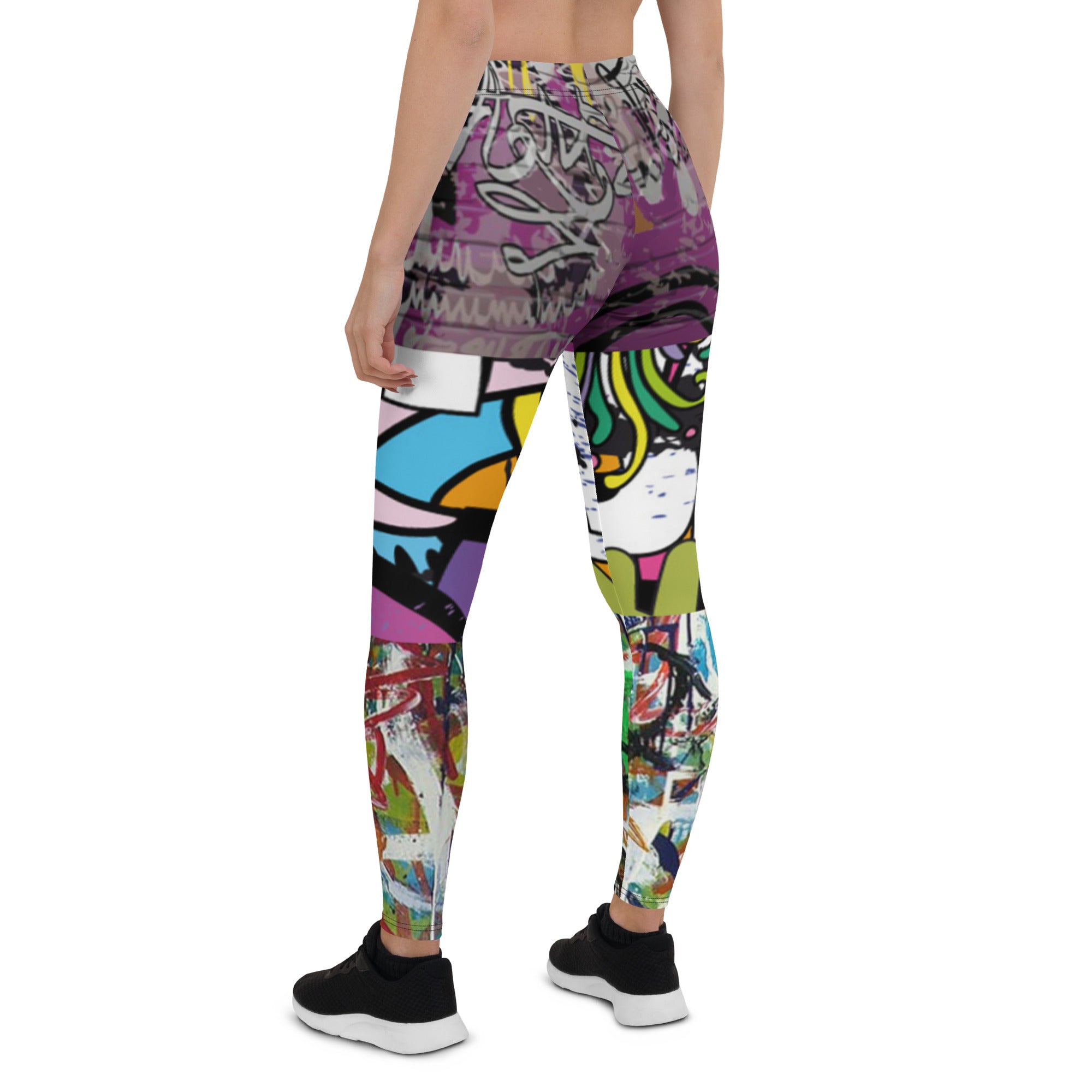 Leggings con estampado de grafiti morado Raffaela