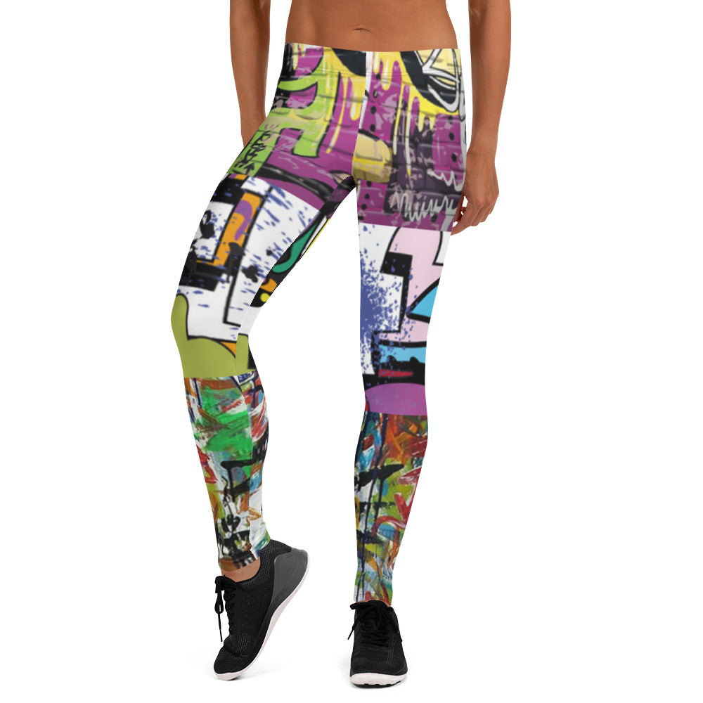 Leggings con estampado de grafiti morado Raffaela