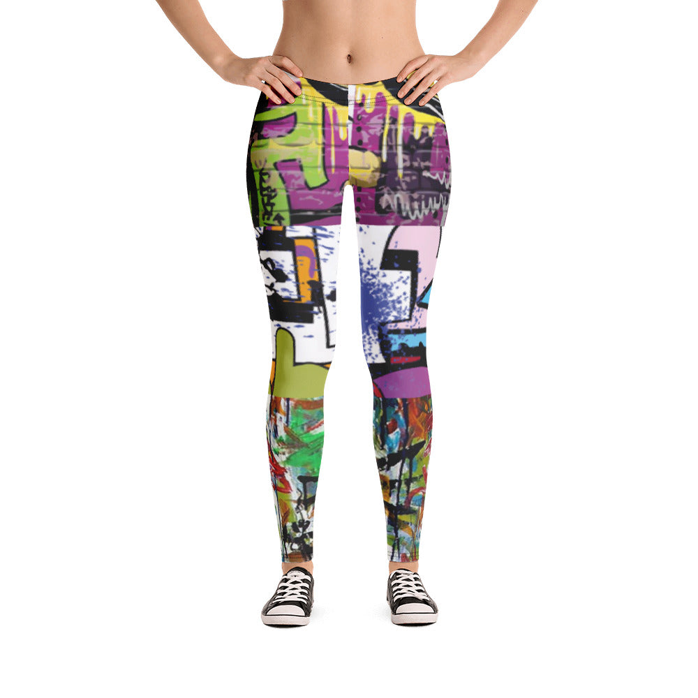 Leggings con estampado de grafiti morado Raffaela