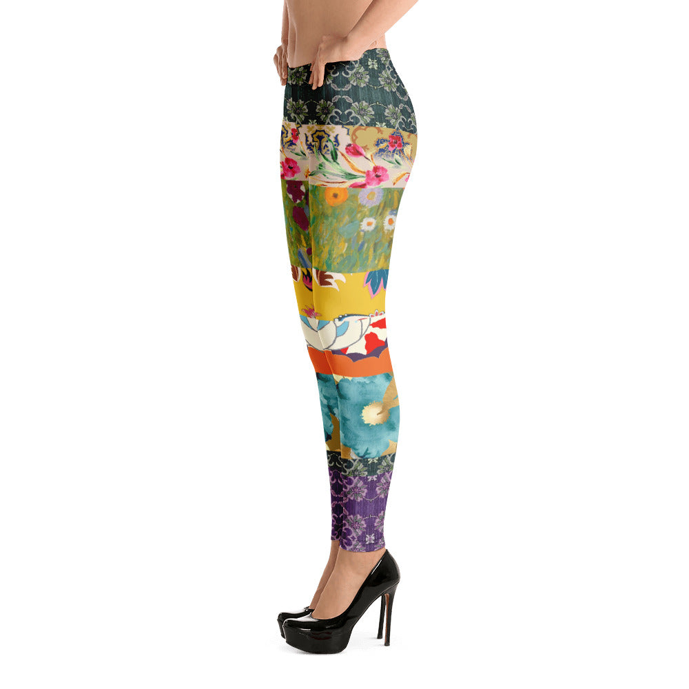 Floral Flapper Girl Patchwork Print Leggings