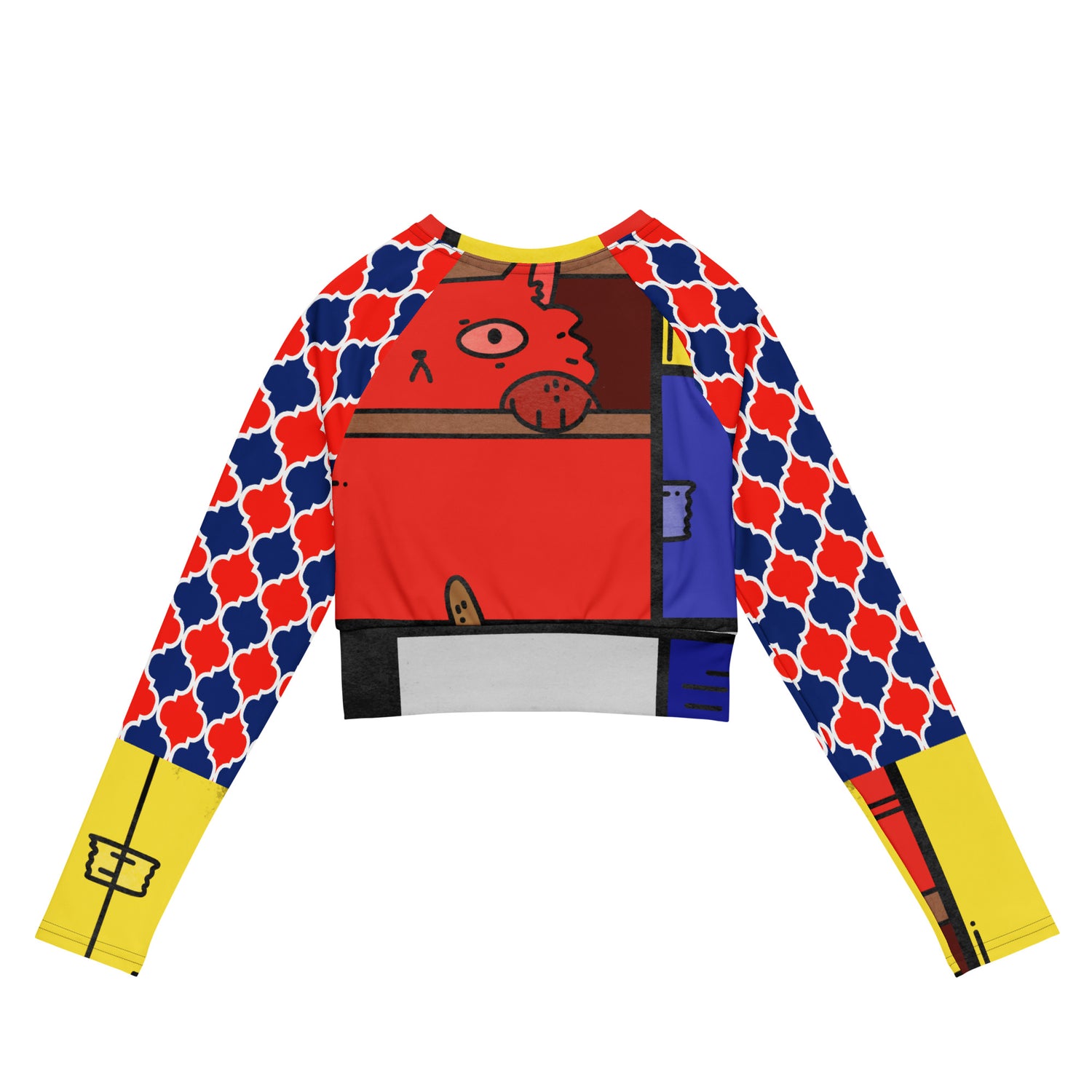 Cat in a Box Mondrian Cubism Eco-Poly Long-Sleeve Crop Top