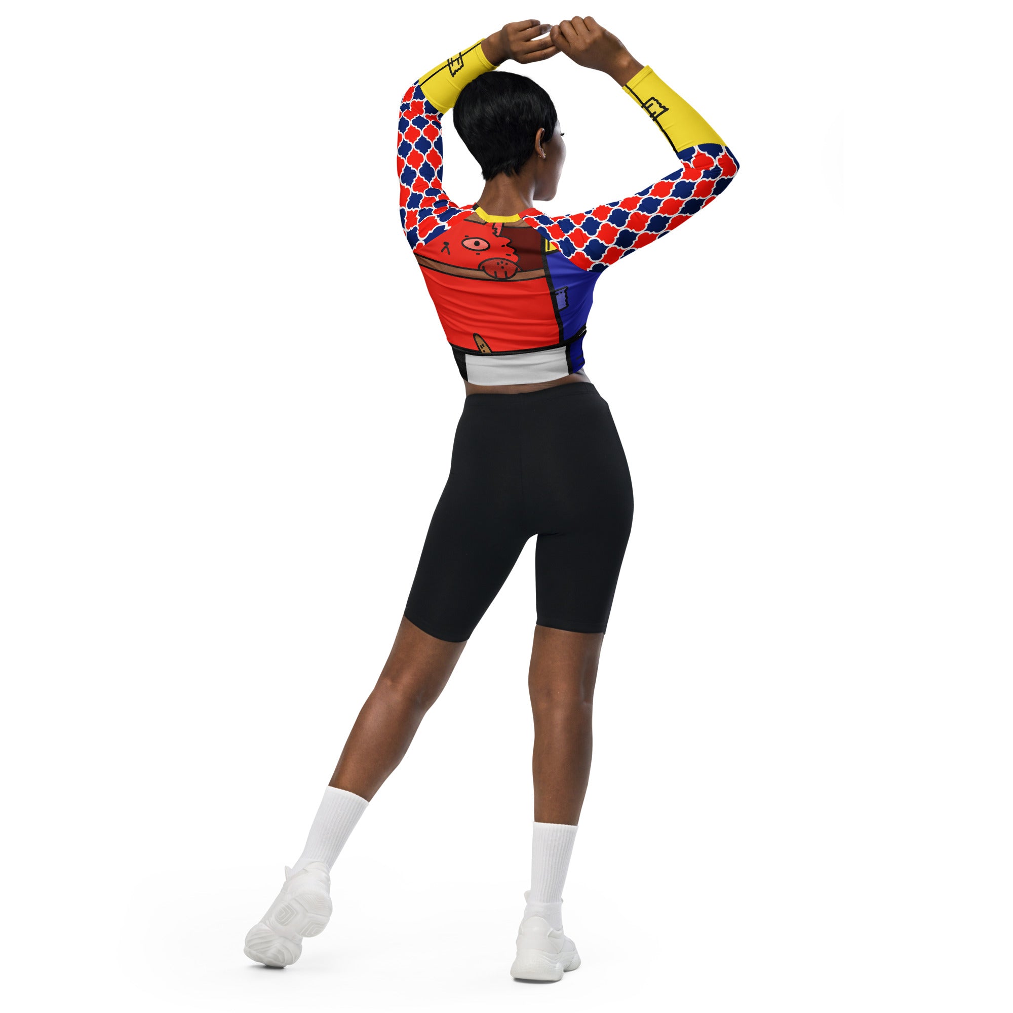 Cat in a Box Mondrian Cubism Eco-Poly Long-Sleeve Crop Top